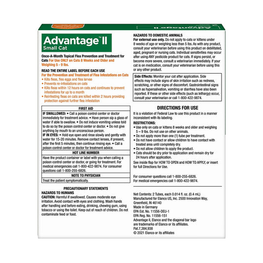 Advantage II For Small Cat 5-9lb 2 Monthly Doses-2