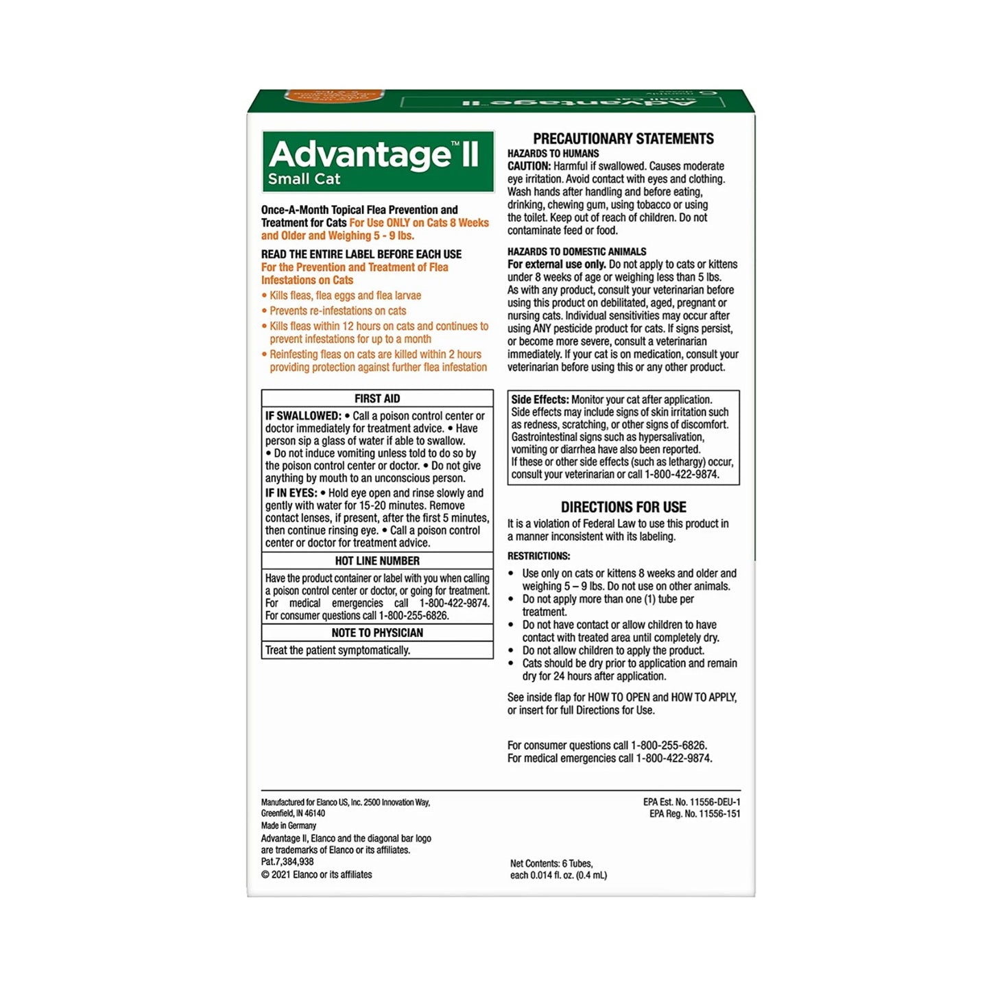 Bayer Advantage II Small Cat 5-9 lbs Flea Treatment 6 Doses