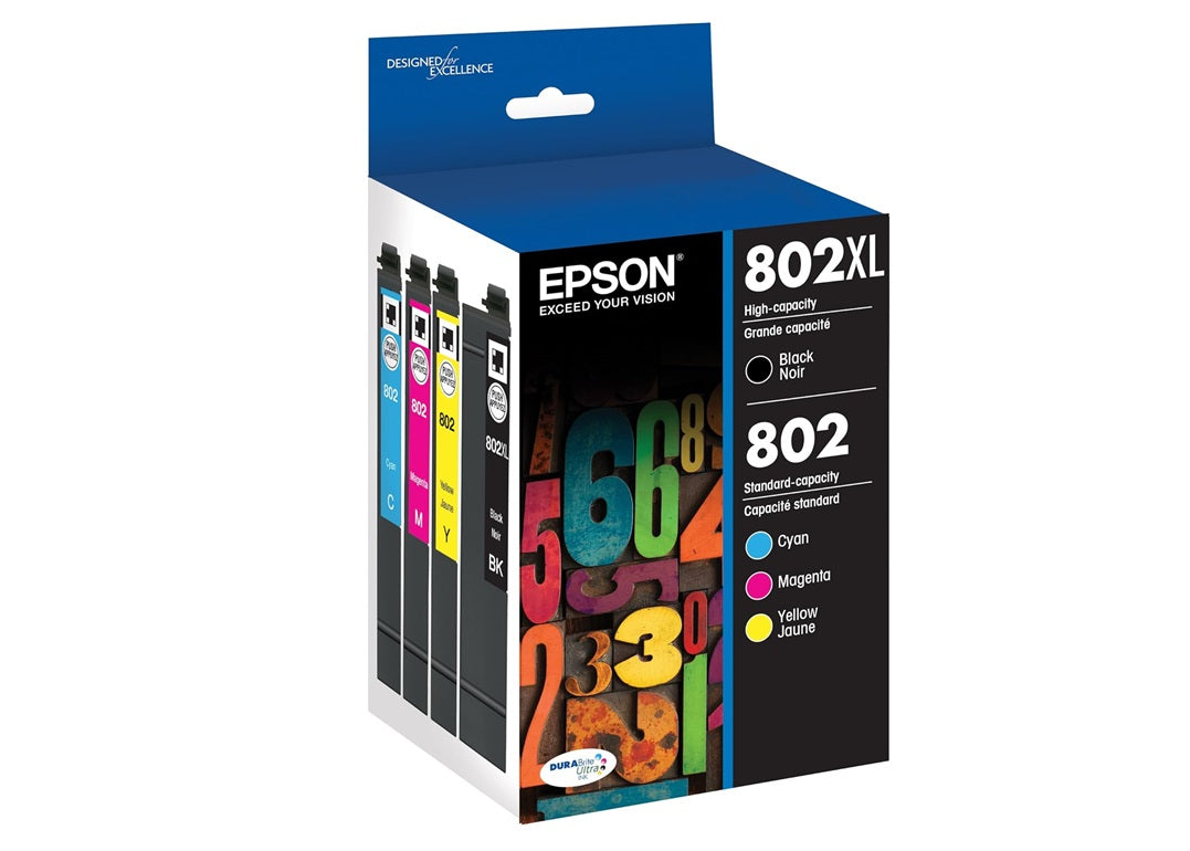 EPSON 802XL BLACK 802 CYAN MAGENTA YELLOW INK CARTRIDGES T802XL-BCS-2