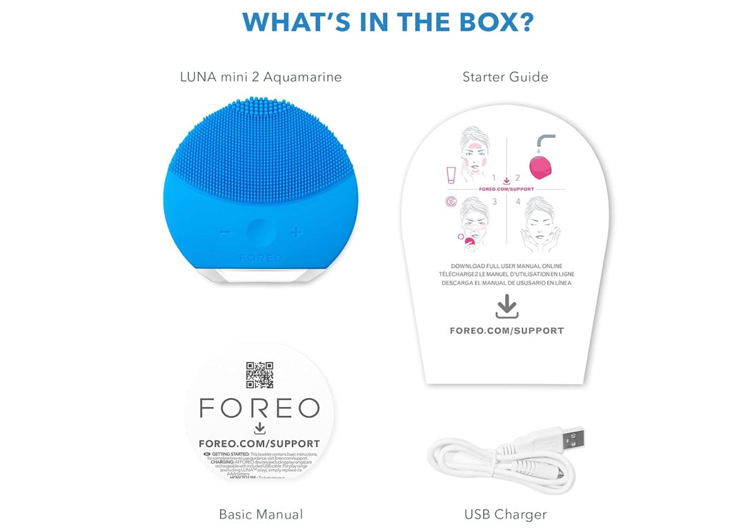 FOREO LUNA MINI 2 AQUAMARINE T-SONIC FACIAL CLEANSING & FIRMING DEVICE ALL SKIN TYPES-5
