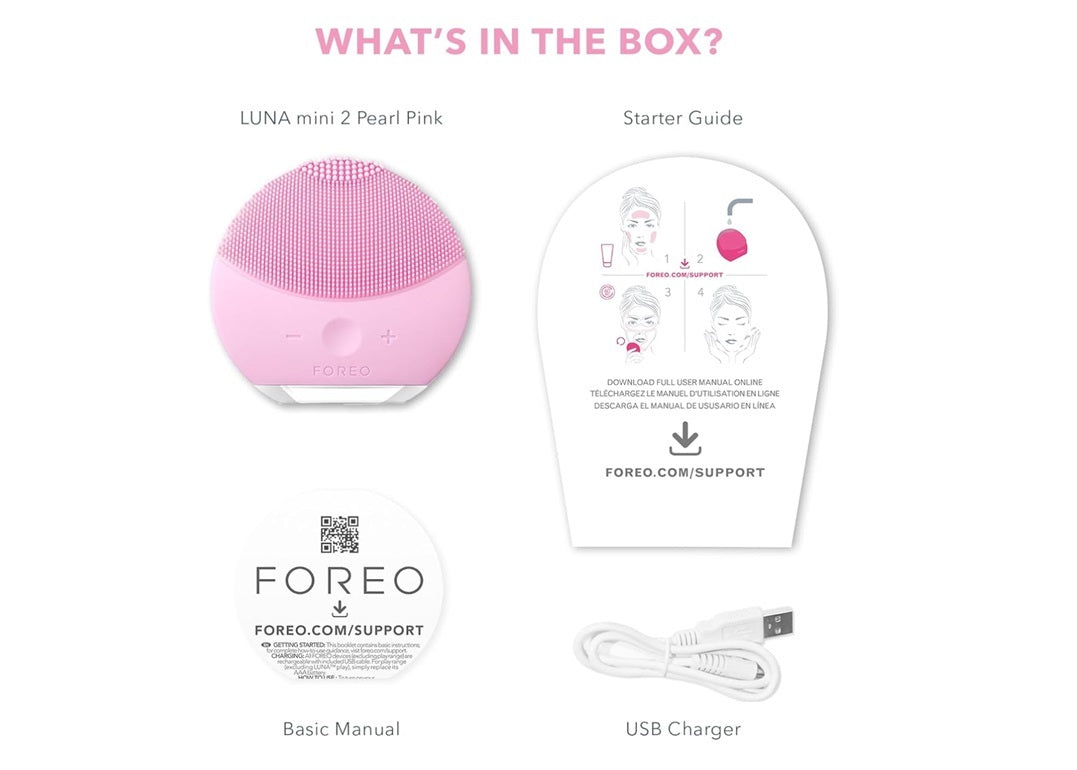 FOREO LUNA MINI 2 PEARL PINK T-SONIC FACIAL CLEANSING & FIRMING DEVICE ALL SKIN TYPES-4