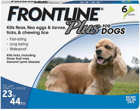 FRONTLINE PLUS FOR DOGS 23-44 Lbs. FLEA & TICK CONTROL TREATMENT 6 DOSES