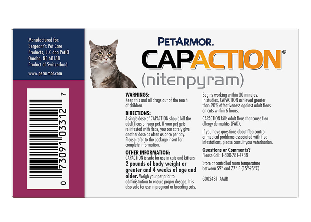 PETARMOR CAPACTION FLEA TREATMENT CONVENIENT ORAL 6 TABLETS FOR CATS 2-25 LBS-2