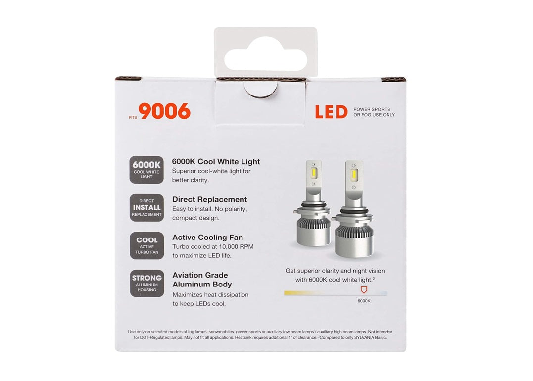 SYLVANIA 9006 LED Fog & PowerSports Bulb, 2 Pack - 9006SL.BX2-2