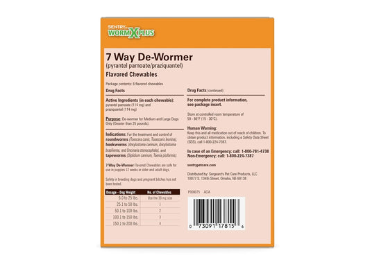 Sentry Worm X Plus 7 Way De-Wormer Medium and Large Dogs 25-200lbs 6 Chewables-2