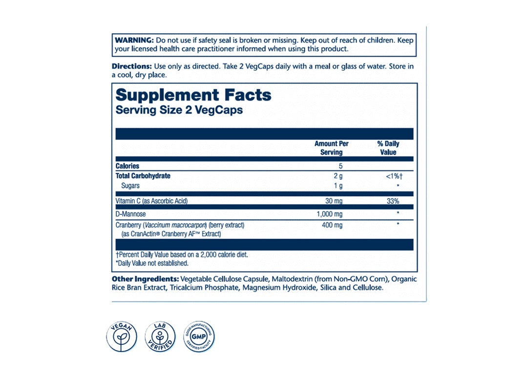 Solaray CranActin D-Mannose 1000mg 120 Vegcaps-3