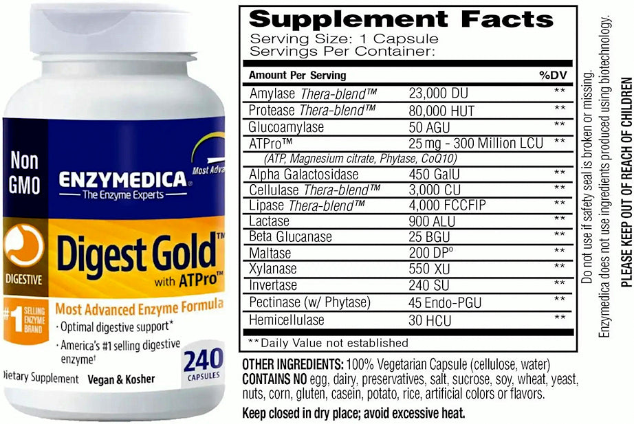 ENZYMEDICA DIGEST GOLD WITH ATPro ADVANCED ENZYME FORMULA 240 CAPS