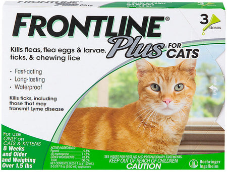 FRONTLINE PLUS FOR CATS FLEA & TICK CONTROL TREATMENT 3 DOSES