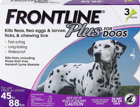 FRONTLINE PLUS FOR DOGS 45-88 Lbs. FLEA & TICK CONTROL TREATMENT 3 DOSES