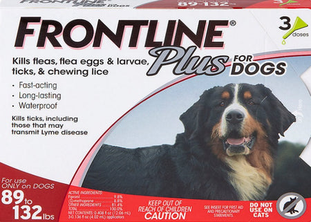 FRONTLINE PLUS FOR DOGS 89-132 Lbs. FLEA & TICK CONTROL TREATMENT 3 DOSES