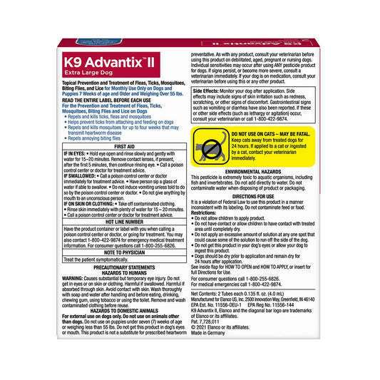 K9 Advantix II Extra Large Dog Over 55 lbs 2 Doses-2