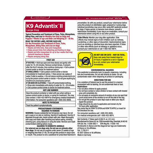 K9 Advantix II Large Dog 21–55 lbs Flea & Tick Treatment 2 Doses-2