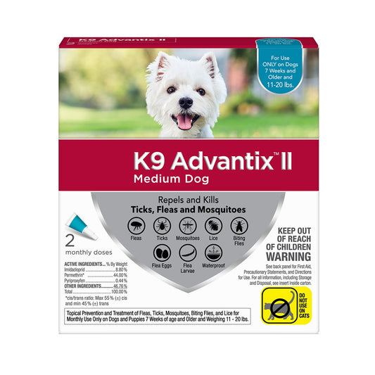 K9 Advantix II Medium Dog 11–20 lbs – Flea & Tick Treatment 2 Doses