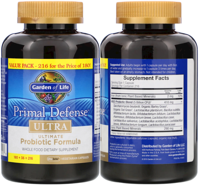 GARDEN OF LIFE PRIMAL DEFENSE ULTRA ULTIMATE PROBIOTIC 216 CAPSULE-3